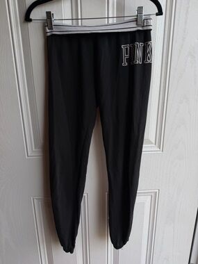 PINK Victorias Secret Y2K Black Athletic Joggers with Contrast Waistband